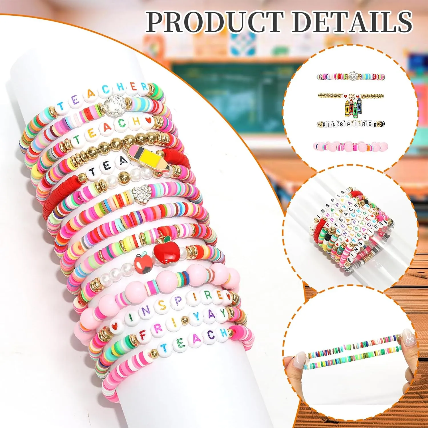 40Pcs Stackable Friendship Bracelets Set, Boho Stretch Bracelets for Women, Elastic Layering Bracelet Bulk for Jewelry Gift Party Favors Supplies