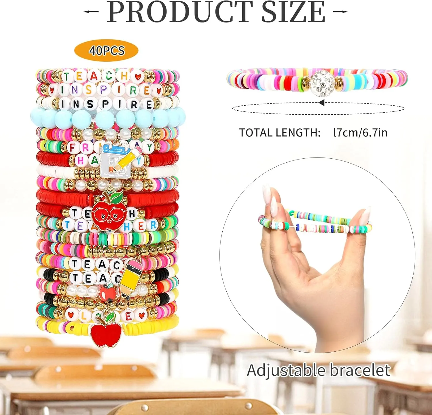 40Pcs Stackable Friendship Bracelets Set, Boho Stretch Bracelets for Women, Elastic Layering Bracelet Bulk for Jewelry Gift Party Favors Supplies