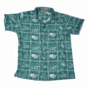 4th of July USA Map Flag and Turtle Printed Linen Effect Shirt For Men Green