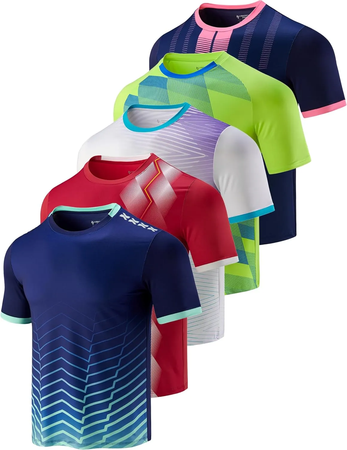 5 Pack Mens Active Quick Dry Crew Neck T Shirts | Athletic Running Gym Workout Short Sleeve Tee Tops Bulk