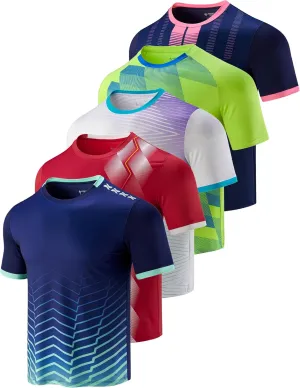5 Pack Mens Active Quick Dry Crew Neck T Shirts | Athletic Running Gym Workout Short Sleeve Tee Tops Bulk