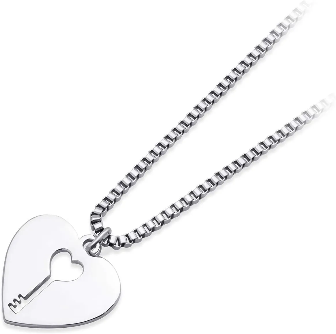 555Jewelry Womens Stainless Steel Love Cute Heart Lock Key Pendant Necklace