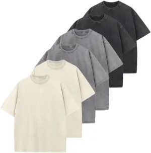 5/6 Pack T-Shirts Cotton Washed Vintage Tee Loose Fit Short Sleeve Casual Solid Colors Shirts for Men Women