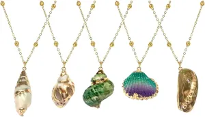 5Pcs Natural Scallop Conch Seashell Necklace Inlaid with Gold Rimmed Sea Shell Necklace Adjustable Seashell Jewelry Gifts for Women