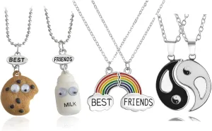 6 Pcs Rainbow Cloud Pendant Necklaces B,F.F Forever Friendship Jewelry for Cute Milk and Cookie/Yin Yang Pendant Necklace for Birthday Gift