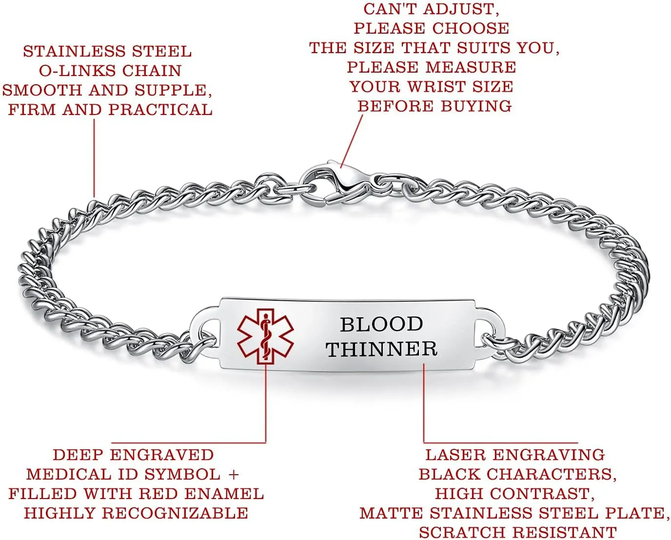 6.5"-8.5" Medical alert id bracelets for Women Men Stainless steel Medical Emergency Bracelets Free engraving