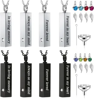 8 Pcs Urn Necklace For Ashes Urn Necklace Stainless Steel Cremation Jewelry For Women Men Cylinder Memorial Necklaces Keepsake Pendant With Funnel(Silver,Black)