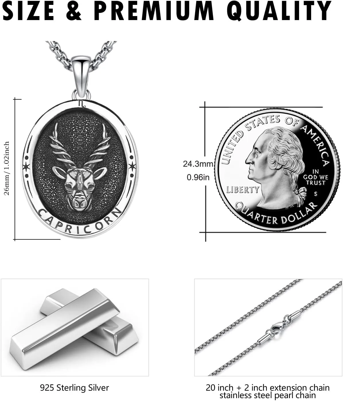 925 Sterling Silver Zodiac Constellation Pendant with Stainless Steel Chain 22" 2"