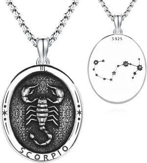 925 Sterling Silver Zodiac Constellation Pendant with Stainless Steel Chain 22" 2"