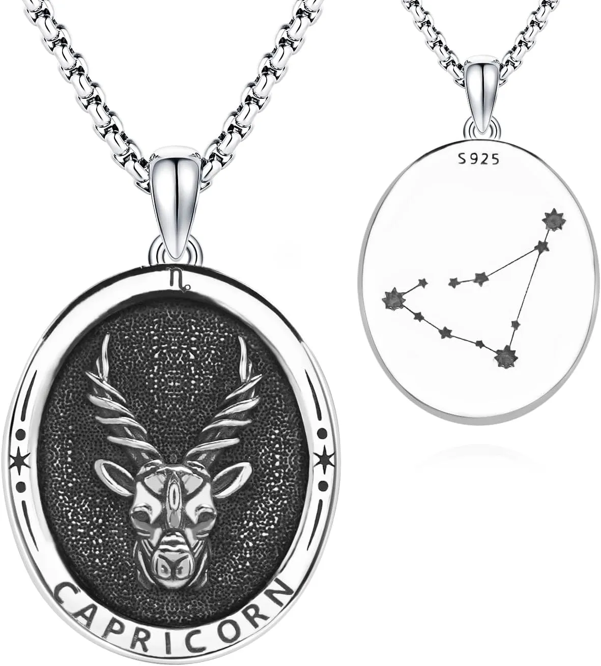 925 Sterling Silver Zodiac Constellation Pendant with Stainless Steel Chain 22" 2"