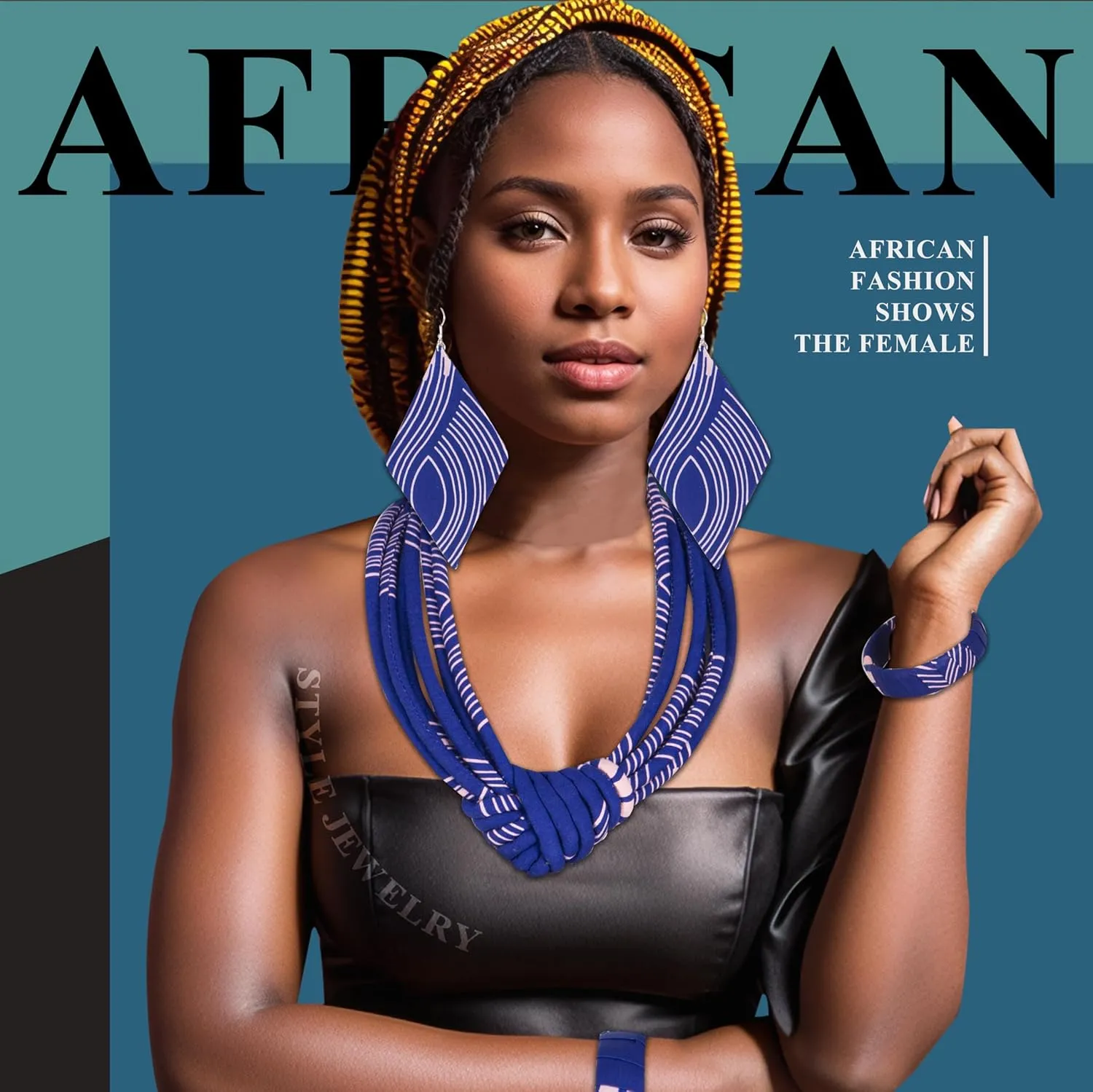 African Jewelry Set Ankara Print Necklaces with Matching Earrings for Women