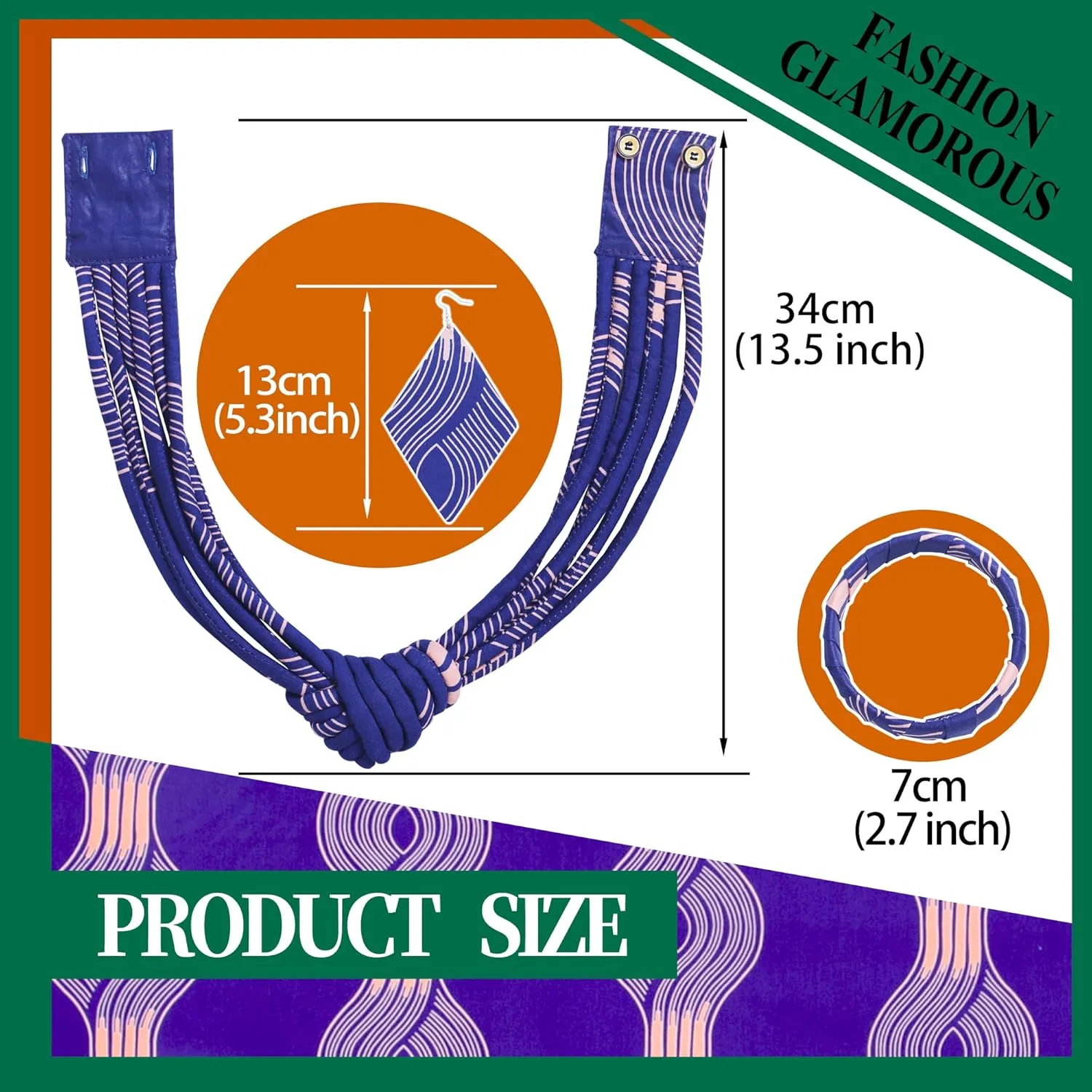 African Jewelry Set Ankara Print Necklaces with Matching Earrings for Women