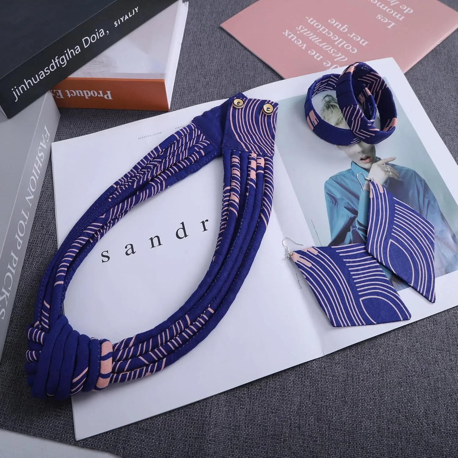 African Jewelry Set Ankara Print Necklaces with Matching Earrings for Women
