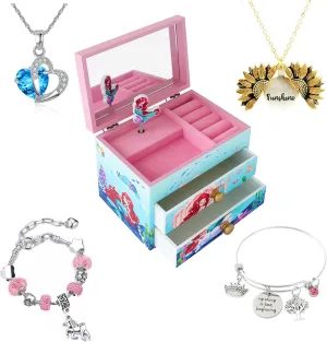 Agitation Unicorn Princess Wooden Musical Jewelry Box - Unicorn Gifts for Girls (A-Mermaid)