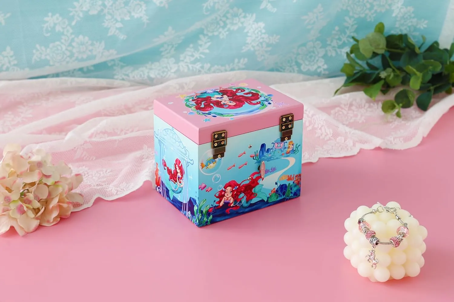 Agitation Unicorn Princess Wooden Musical Jewelry Box - Unicorn Gifts for Girls (A-Mermaid)