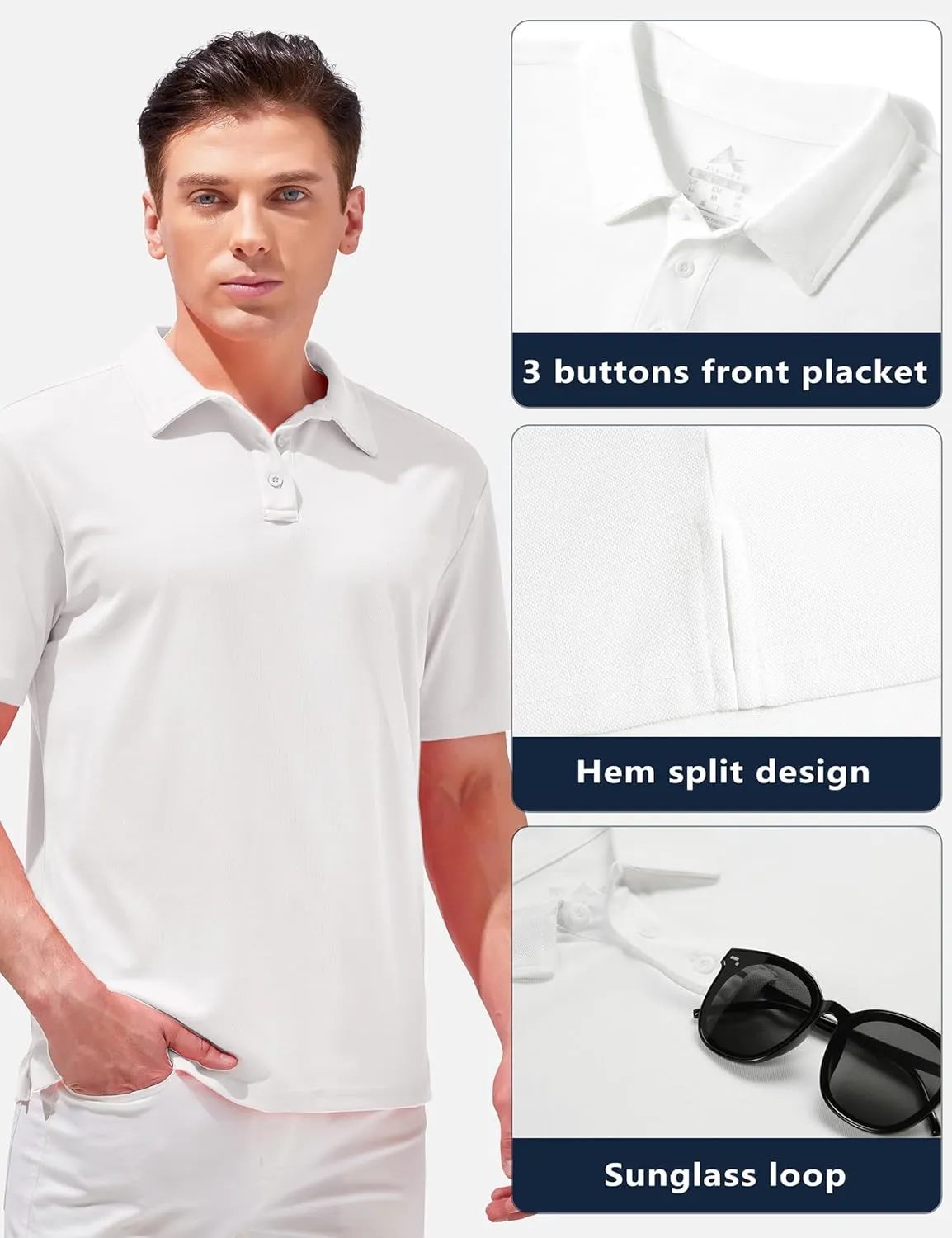 Aleture Men Polo T Shirts Polyester Performance Polos, Short Sleeve Collared Shirt for Business Casual Wear, Regular Fit