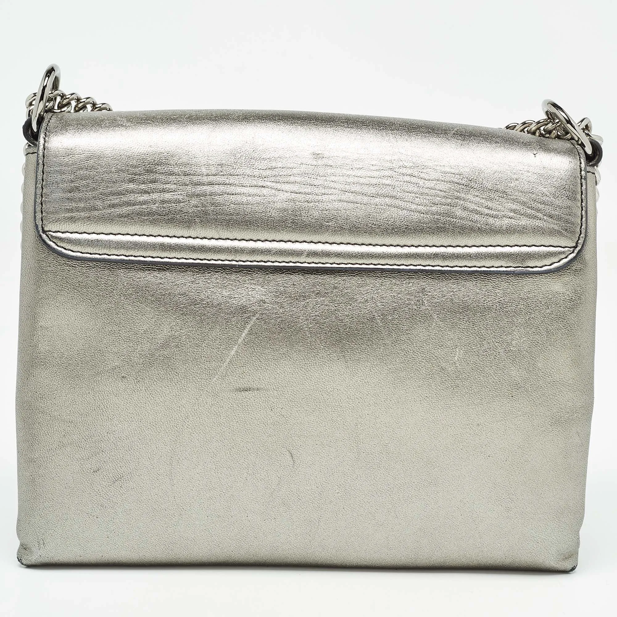 ALEXANDER MCQUEEN Metallic Leather Twin Skull Shoulder Bag
