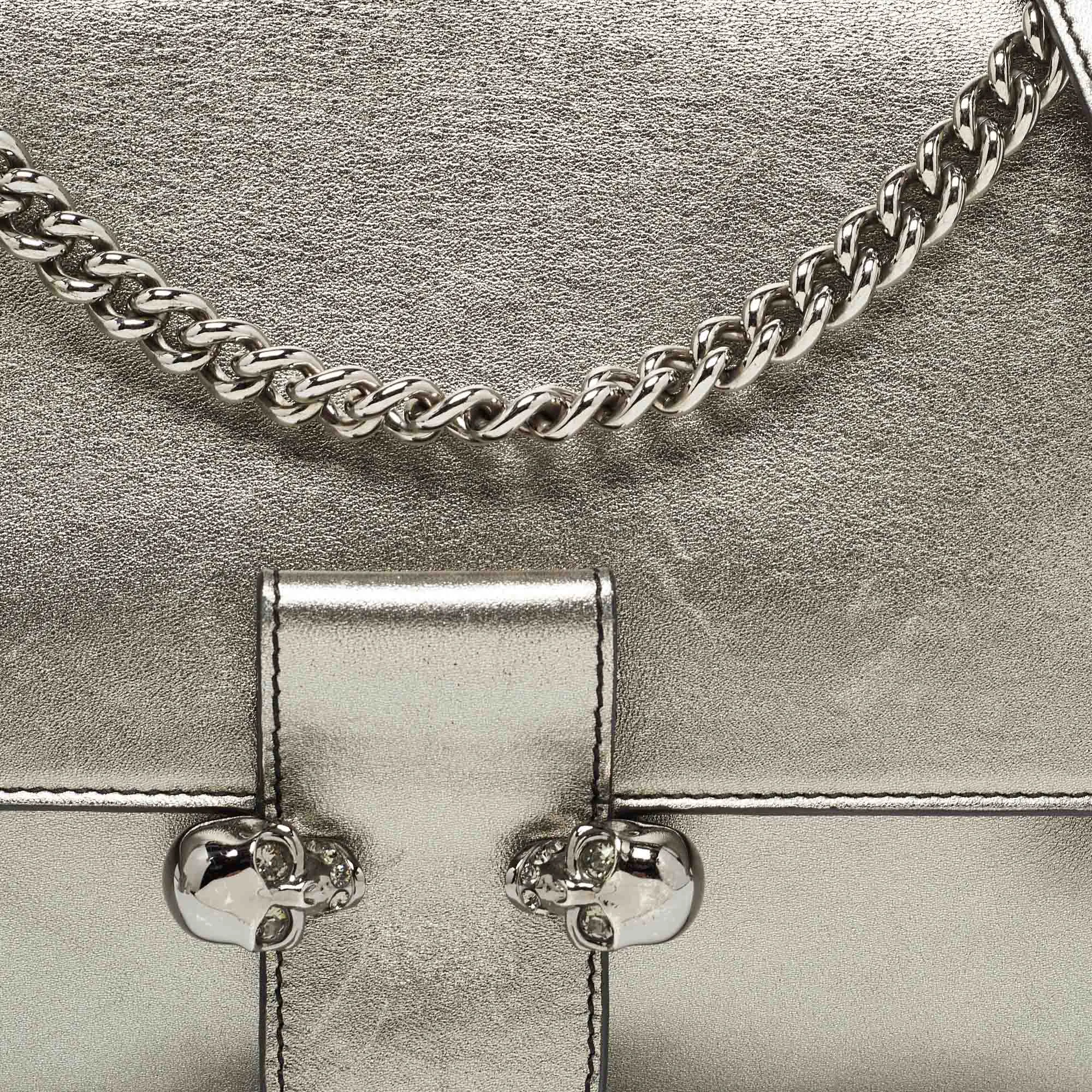 ALEXANDER MCQUEEN Metallic Leather Twin Skull Shoulder Bag