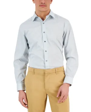 Alfani Men's Regular Fit 2 Way Stretch Honeycomb Dress Shirt White Teal Blue 16