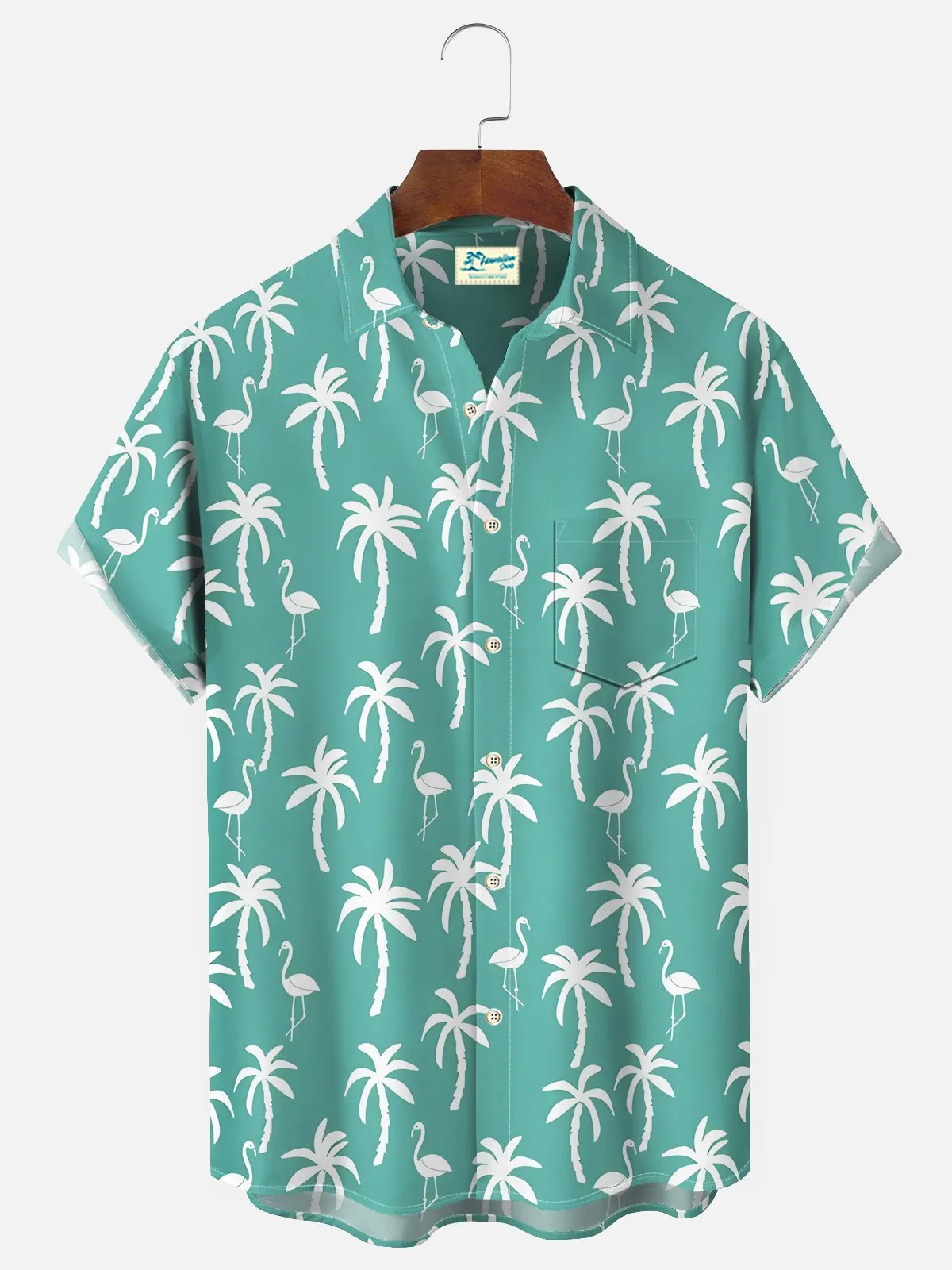 Alohadaddy Beach Vacation Coconut Tree Men's Hawaiian Shirts Flamingo Cartoon Stretch Pocket Camp Shirts