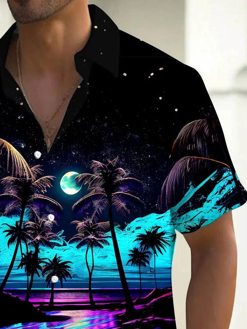 Alohadaddy Beach Vacation Men's Hawaiian Shirt Beach Print Pocket Camping Shirt Big Tall