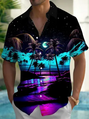 Alohadaddy Beach Vacation Men's Hawaiian Shirt Beach Print Pocket Camping Shirt Big Tall