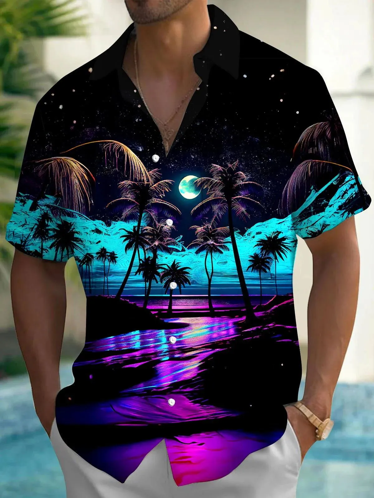 Alohadaddy Beach Vacation Men's Hawaiian Shirt Beach Print Pocket Camping Shirt Big Tall