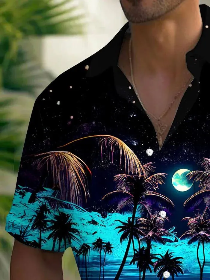 Alohadaddy Beach Vacation Men's Hawaiian Shirt Beach Print Pocket Camping Shirt Big Tall
