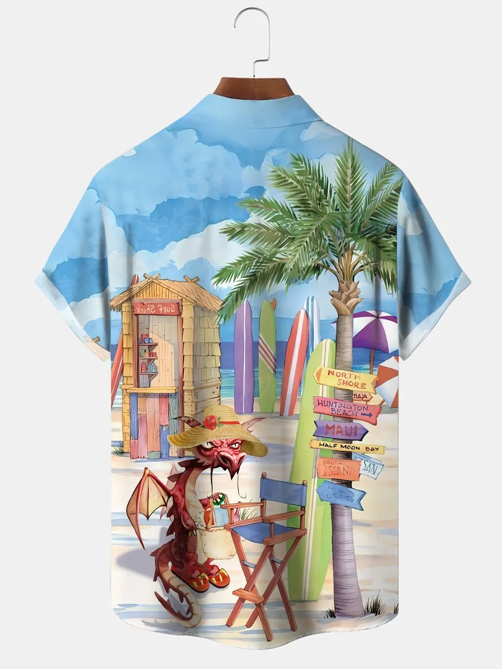 Alohadaddy Coconut Tree Beach Button Pocket Casual Short Sleeve Shirt