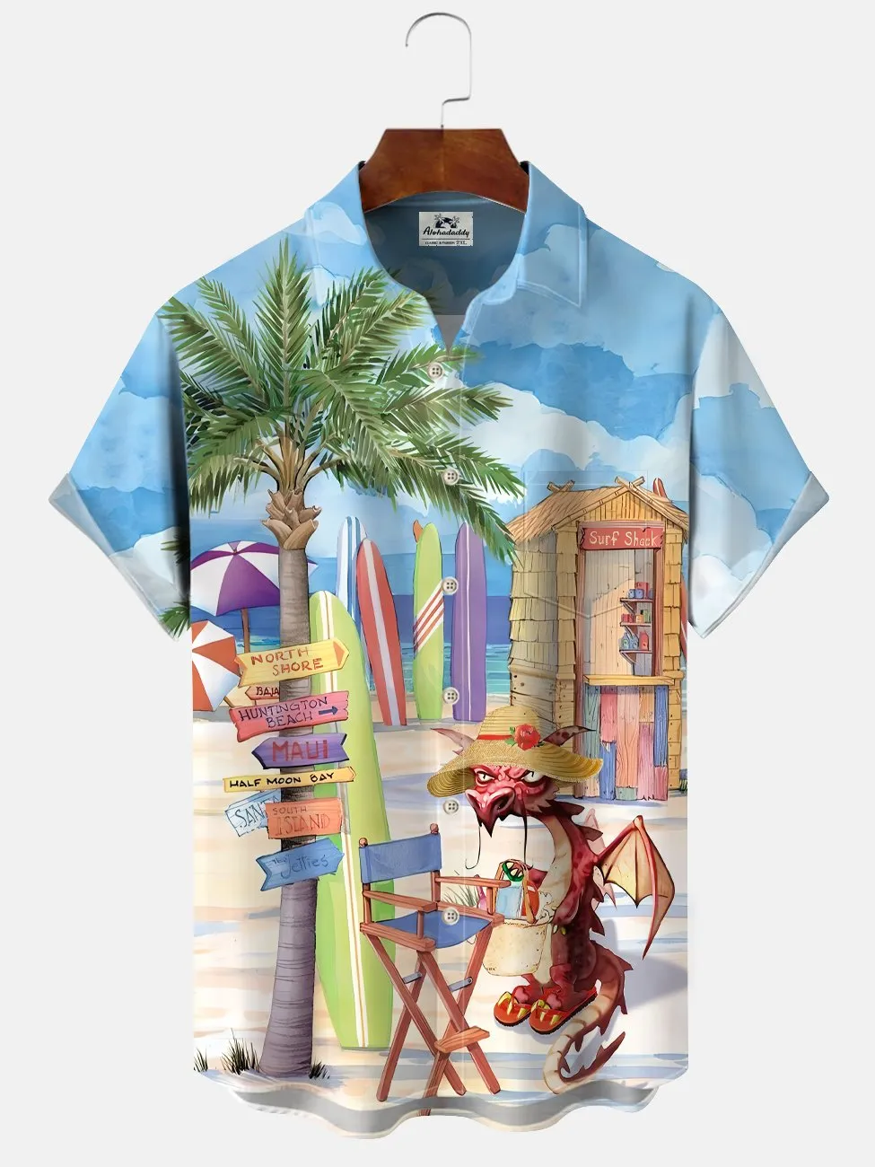Alohadaddy Coconut Tree Beach Button Pocket Casual Short Sleeve Shirt