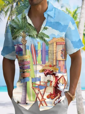 Alohadaddy Coconut Tree Beach Button Pocket Casual Short Sleeve Shirt
