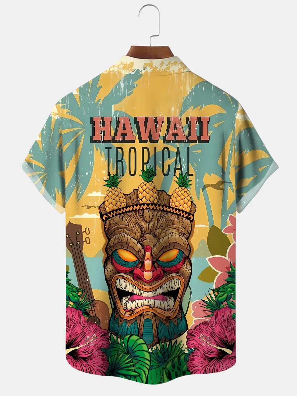 Alohadaddy coconut tree statue beach pocket casual short sleeve shirt