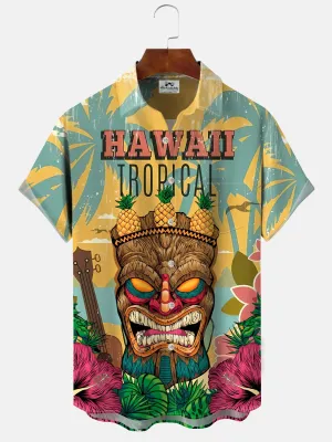 Alohadaddy coconut tree statue beach pocket casual short sleeve shirt