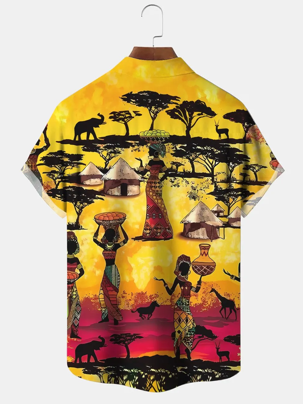 Alohadaddy Coconut Tree Tribal Vintage Button Pocket Casual Short Sleeve Shirt