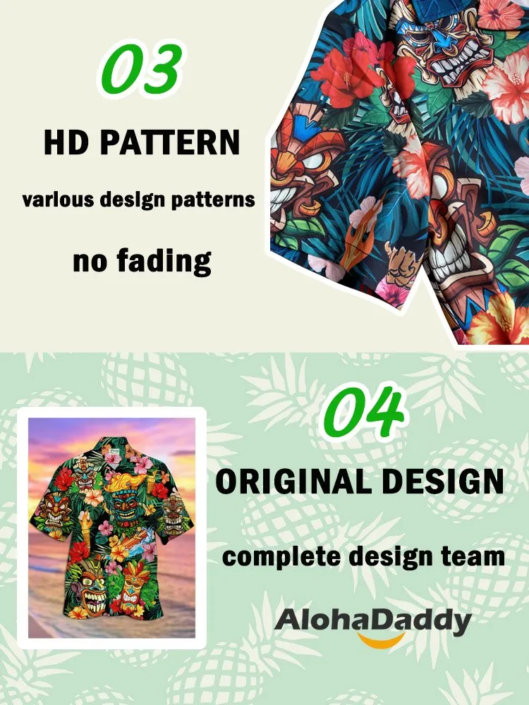 Alohadaddy Deep Gray Ombre Coconut Trees Casual Cotton-Blend Plus Size Shirts