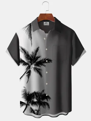Alohadaddy Deep Gray Ombre Coconut Trees Casual Cotton-Blend Plus Size Shirts