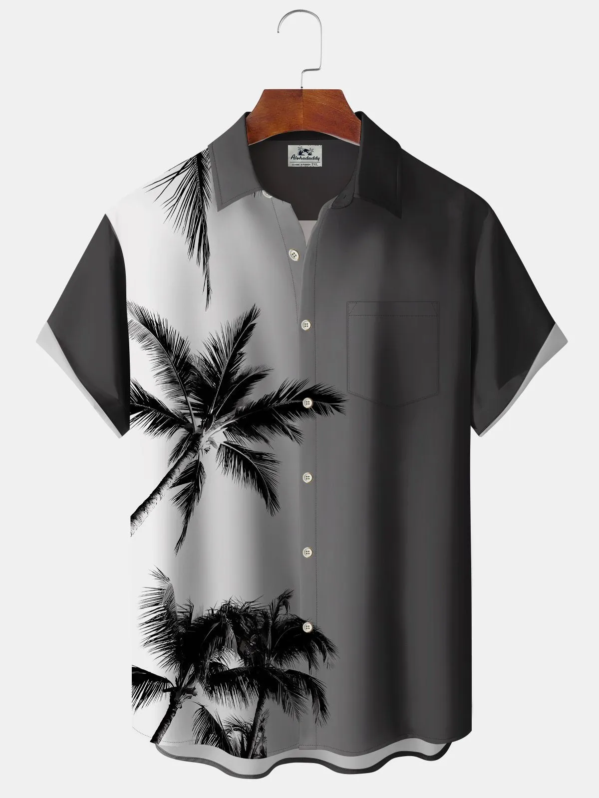Alohadaddy Deep Gray Ombre Coconut Trees Casual Cotton-Blend Plus Size Shirts