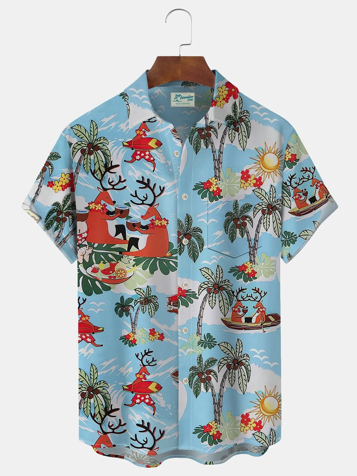 Alohadaddy Hawaiian Coconut Tree Print Men's Button Pocket Shirt