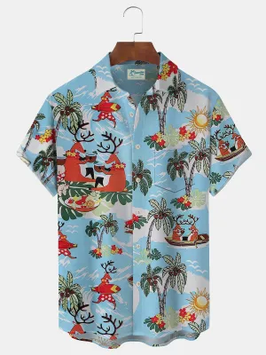 Alohadaddy Hawaiian Coconut Tree Print Men's Button Pocket Shirt