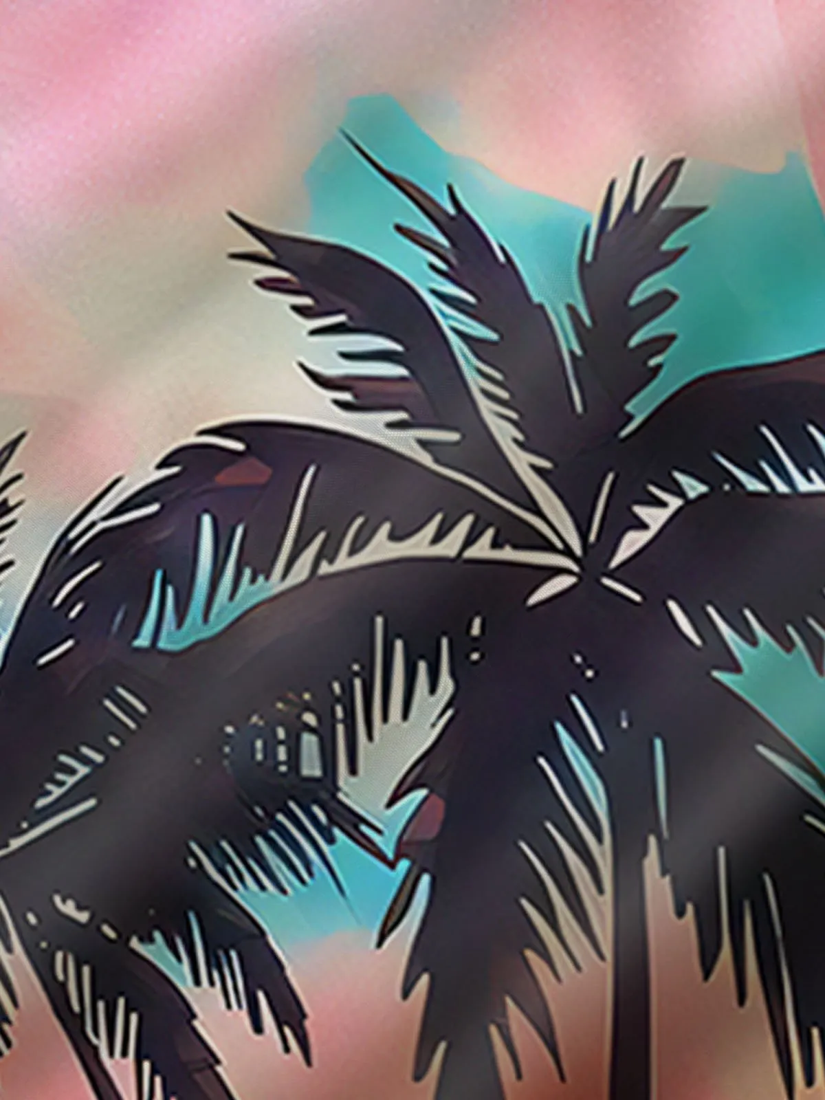 Alohadaddy Hawaiian Gradient Coconut Tree Print Men's Button Pocket Short Sleeve Shirt