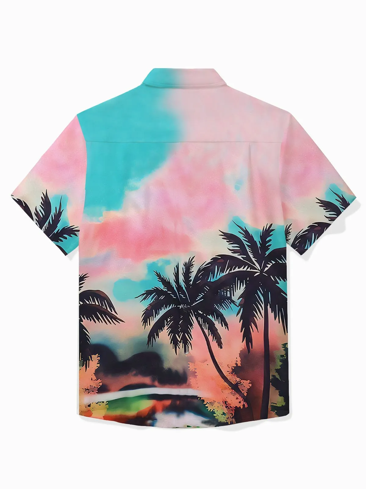 Alohadaddy Hawaiian Gradient Coconut Tree Print Men's Button Pocket Short Sleeve Shirt