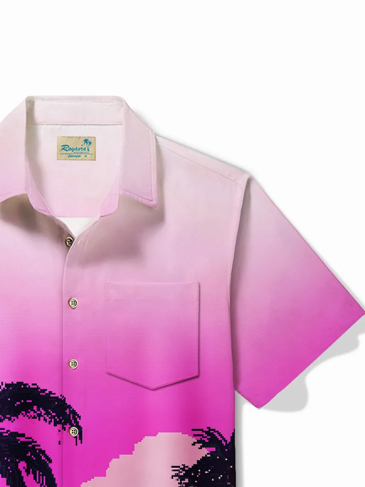 Alohadaddy Hawaiian Pink Gradient Coconut Tree Print Men's Button Pocket Short Sleeve Shirt