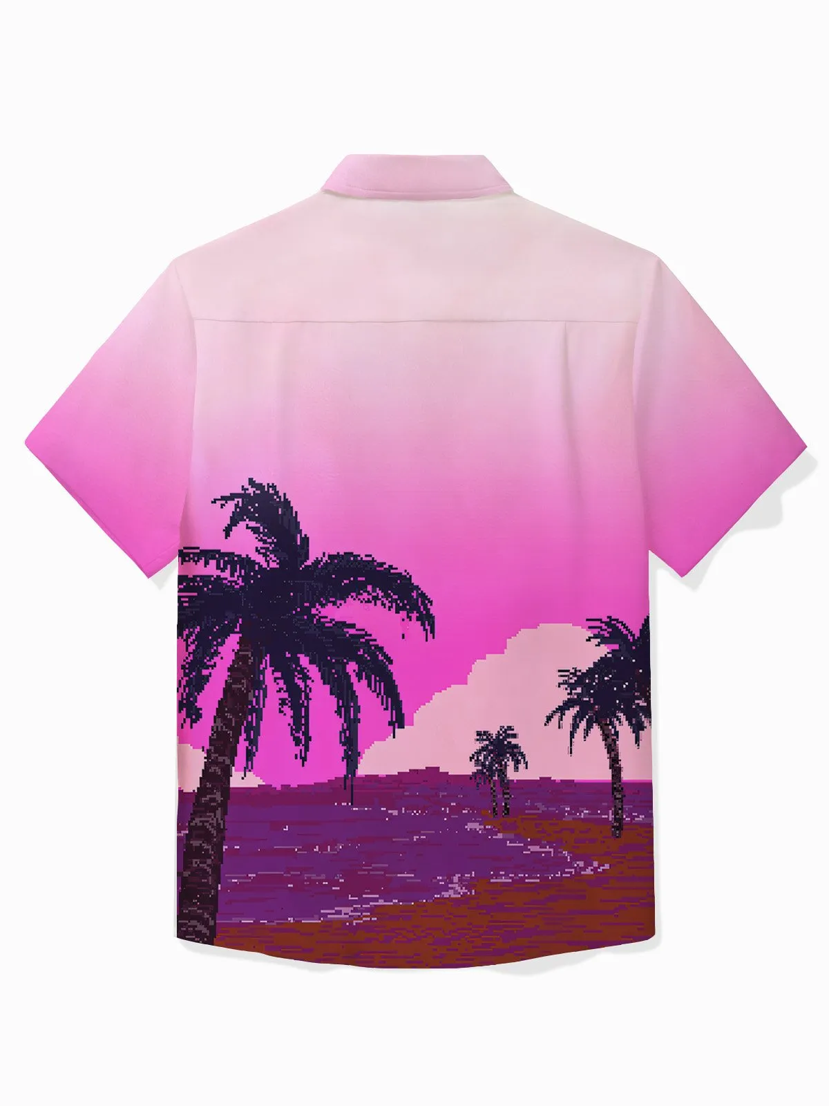 Alohadaddy Hawaiian Pink Gradient Coconut Tree Print Men's Button Pocket Short Sleeve Shirt
