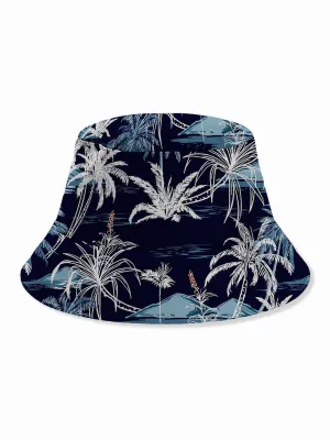 Alohadaddy Navyblue Hawaii Coconut Tree Printed Hats
