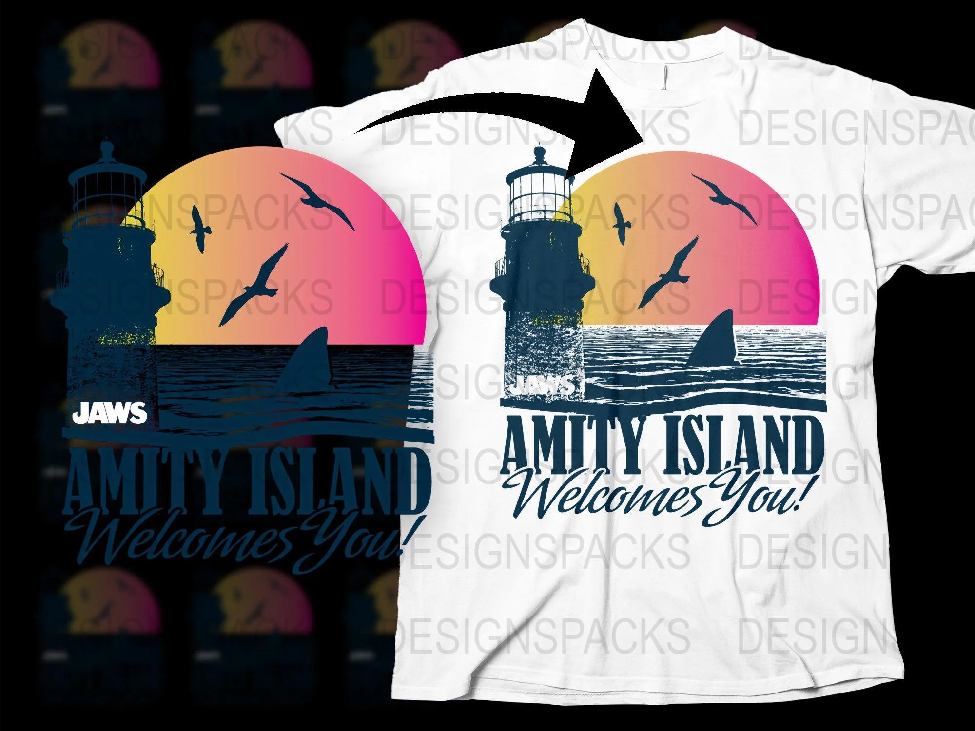 Amity Island Welcomes You JAWS Lighthouse Png Digital Download