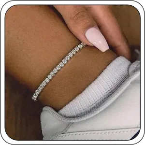 Ankle Bracelets for Women, Heart Rhinestone Pendant Adjustable Shiny Tennis Twinkle Cubic Zircon Ankle Bracelets Beach Party Jewelry Gifts