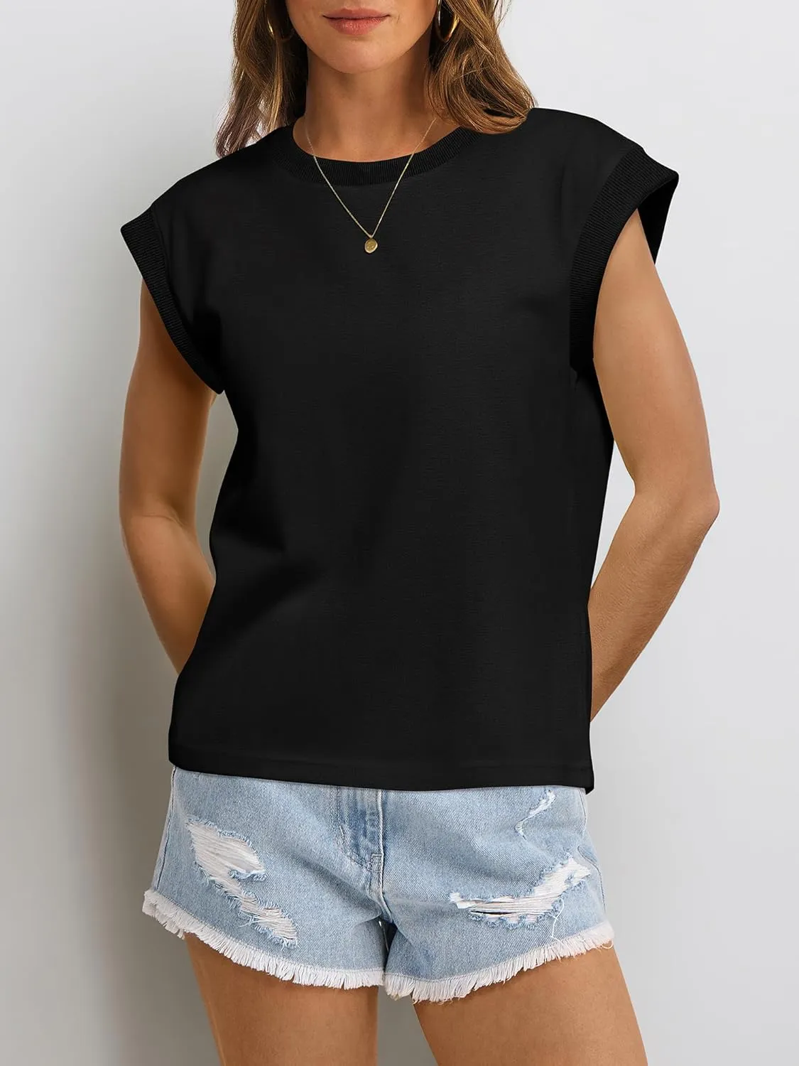 ANRABESS Women Cap Sleeve Tops 2025 Trendy Summer Loose Fit Cute Basic T Shirts Business Dressy Casual Outfits Clothes