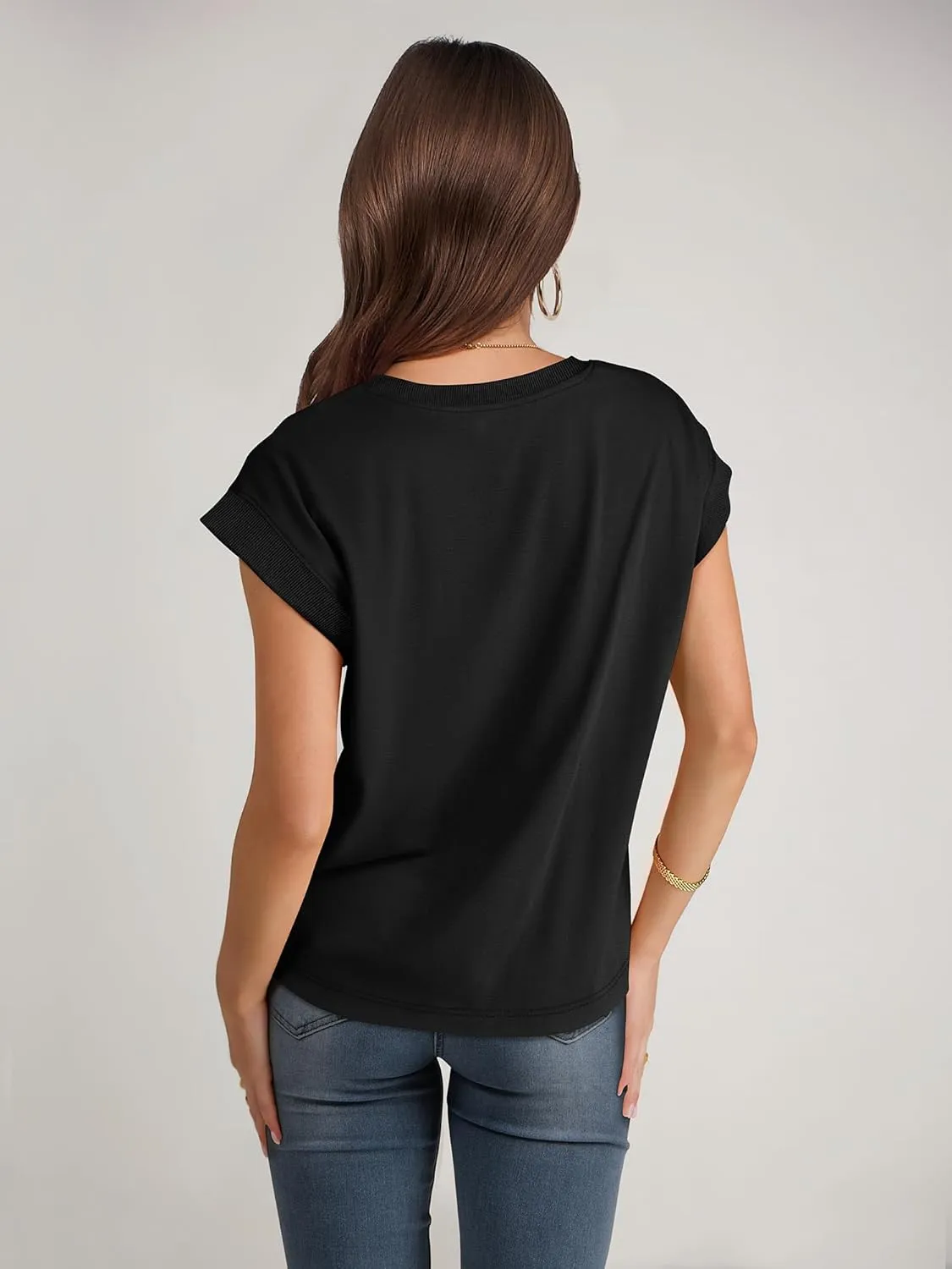 ANRABESS Women Cap Sleeve Tops 2025 Trendy Summer Loose Fit Cute Basic T Shirts Business Dressy Casual Outfits Clothes