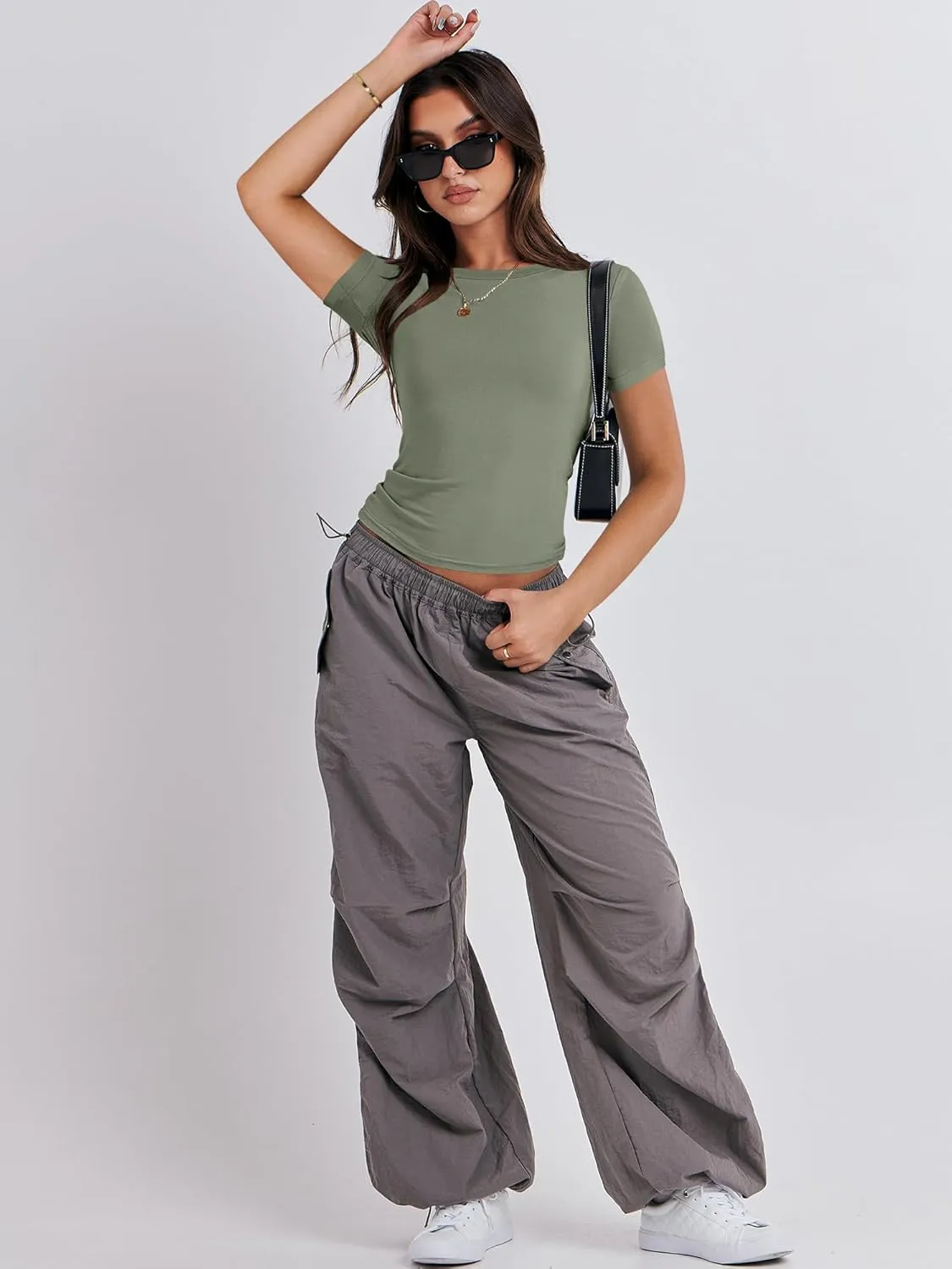 ANRABESS Womens Short Sleeve Summer T Shirts Crew Neck Slim Fit Basic Tees 2025 Crop Tops Y2k Clothes Outfits