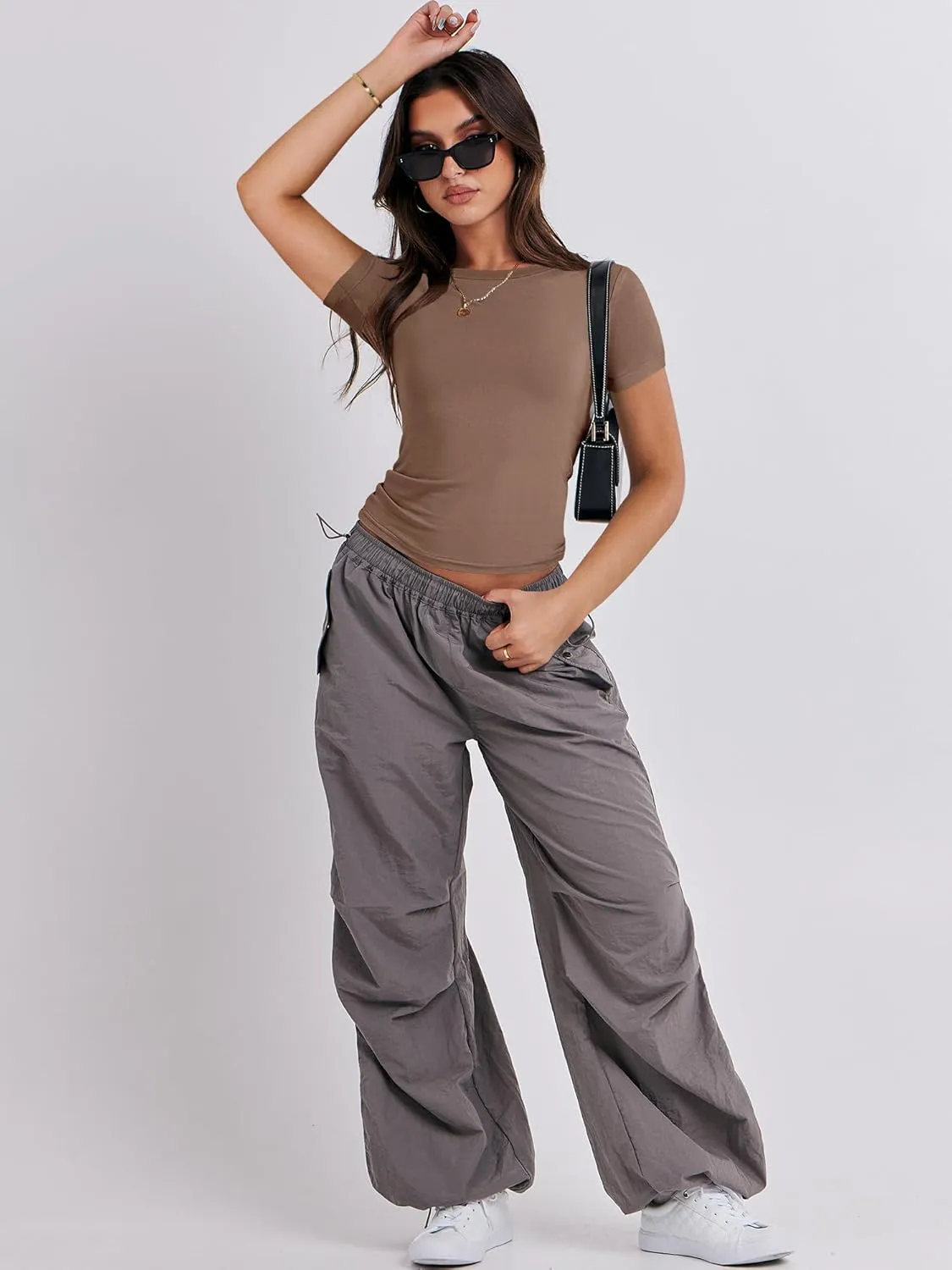 ANRABESS Womens Short Sleeve Summer T Shirts Crew Neck Slim Fit Basic Tees 2025 Crop Tops Y2k Clothes Outfits